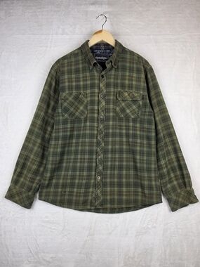 Troy Lee Designs Washboard Woven Flannel Shirt Mens Large Green Plaid Button Up